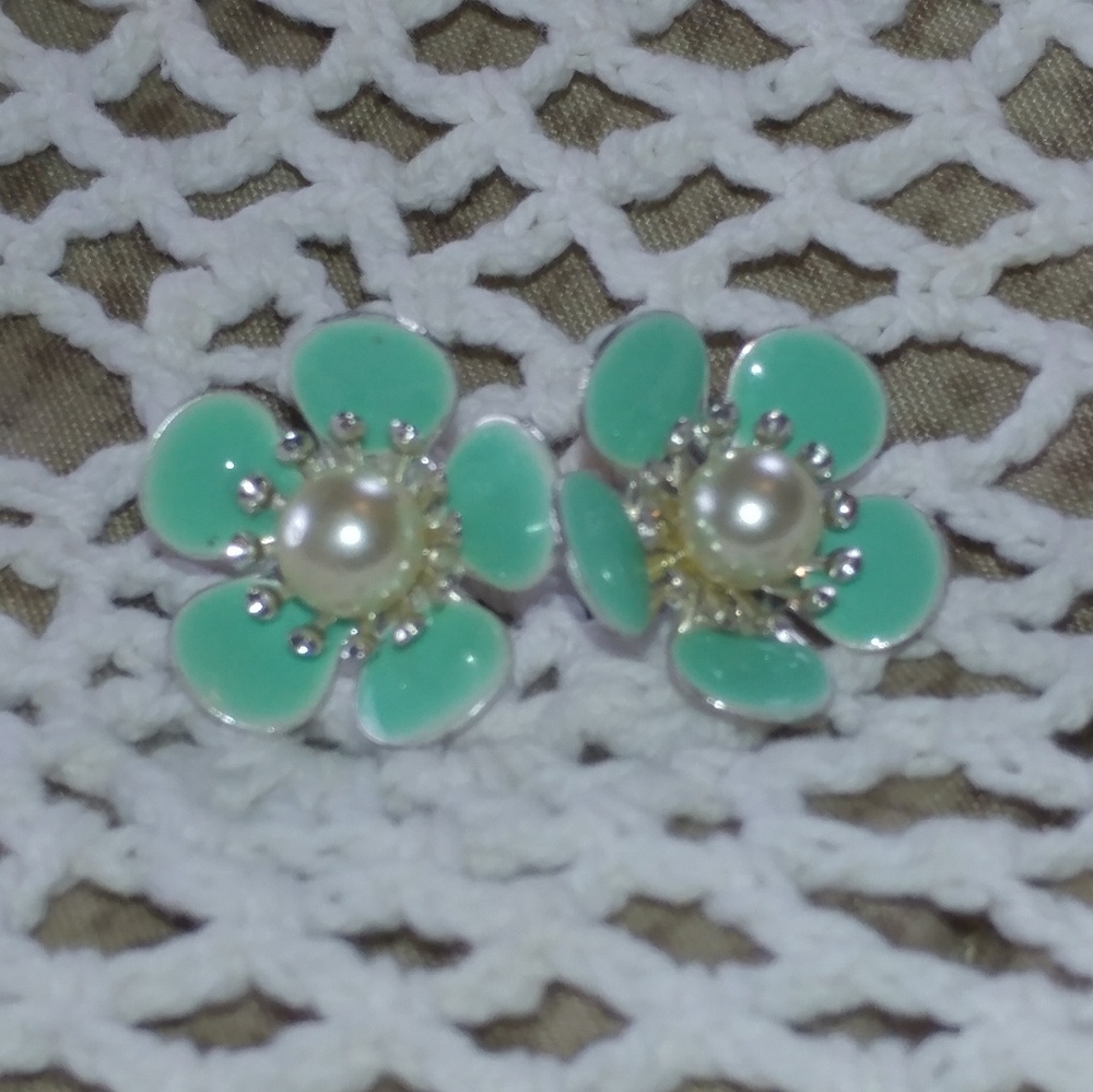 Flower pierced earrings tiffany Blue & pearl